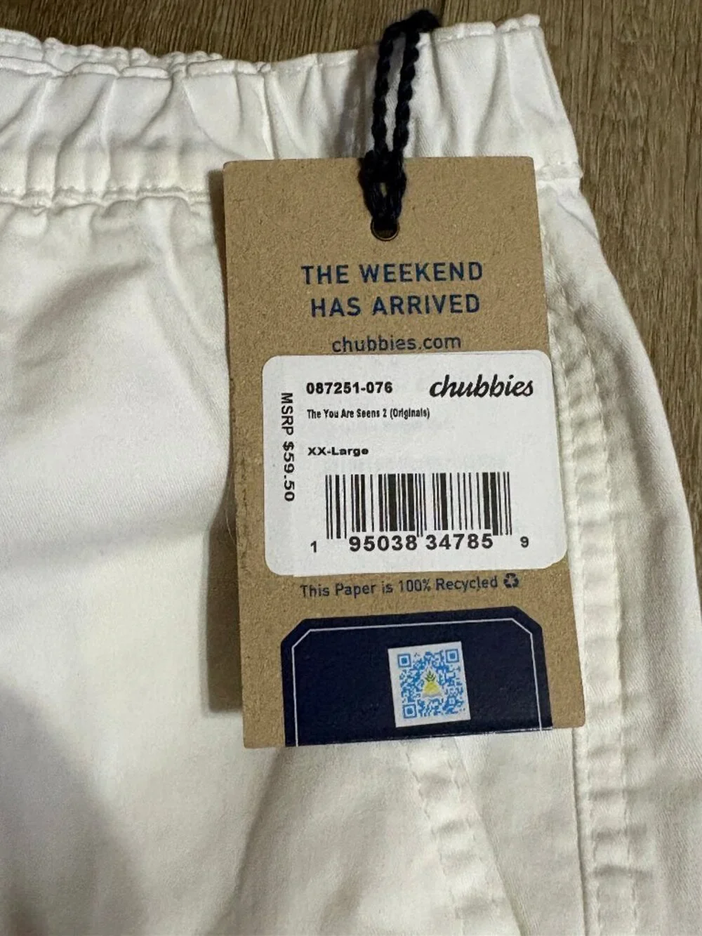 NWT CHUBBIES Chino Shorts Size XXL White Pride